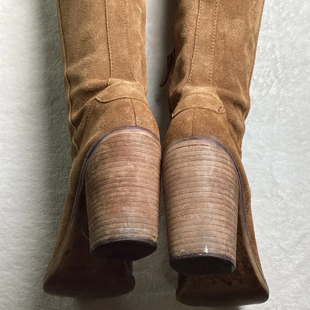 Steve Madden Palisade Tan Suede Over The Knee Tall Boots Stacked Block Heel